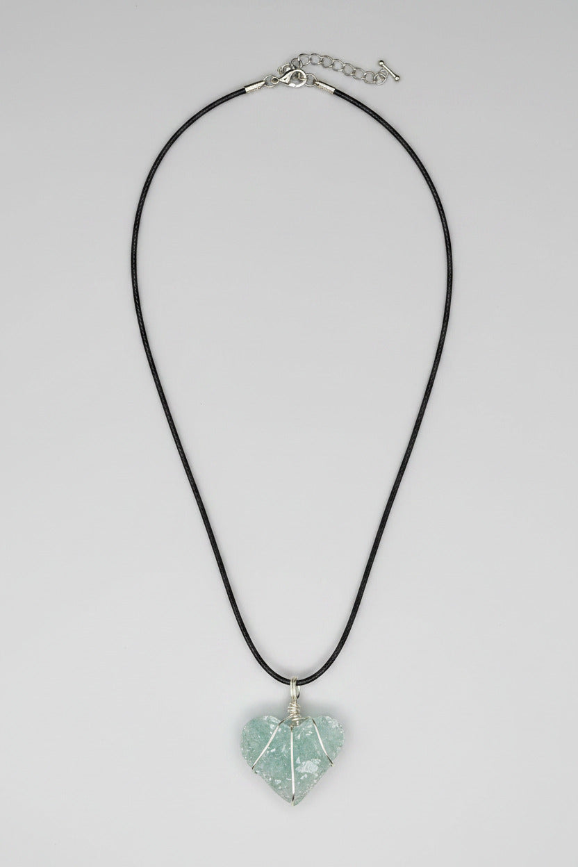 Green Amethyst Druzy Heart Pendant Necklace