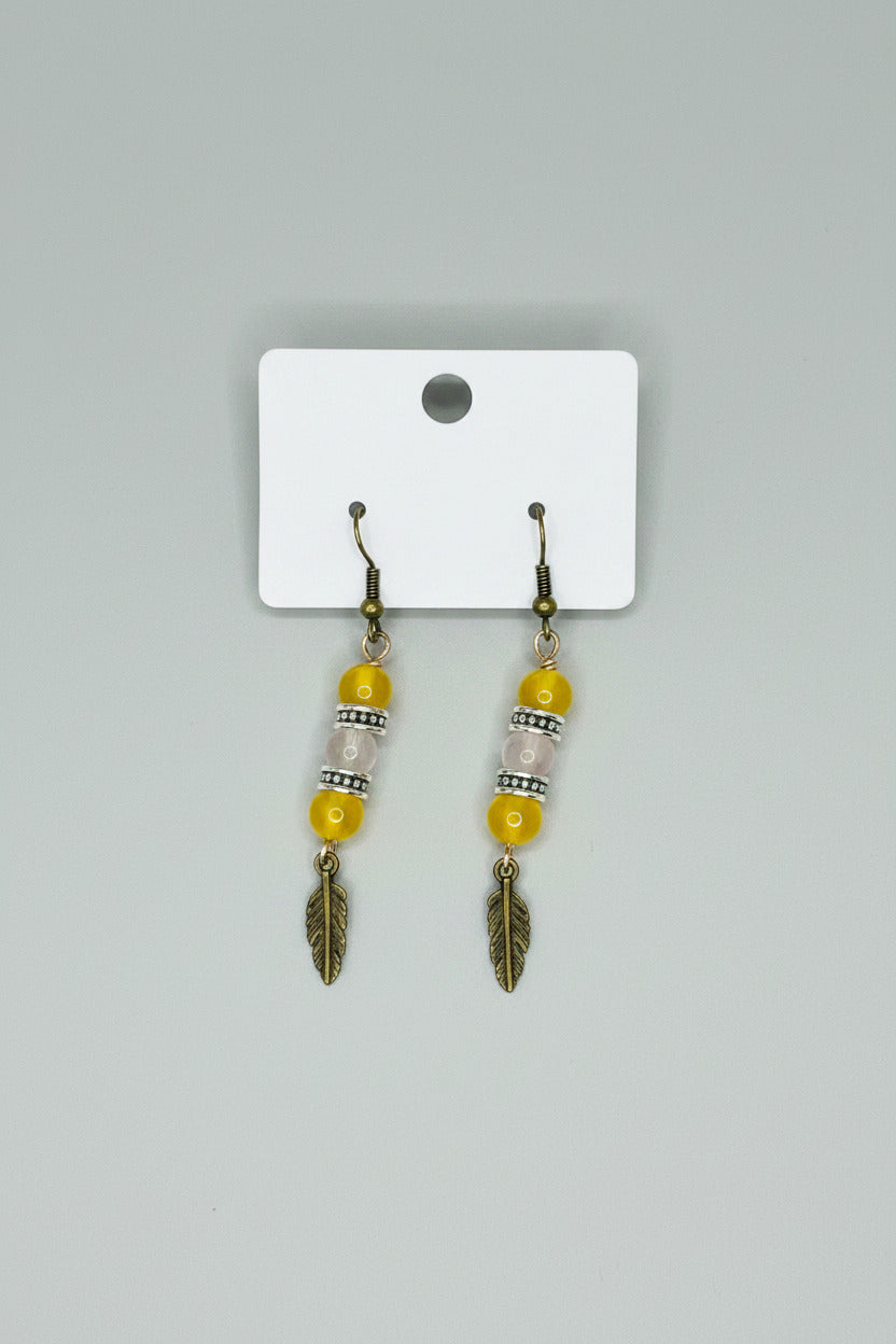 Yellow Carnelian & Honey Citrine Feather Earrings