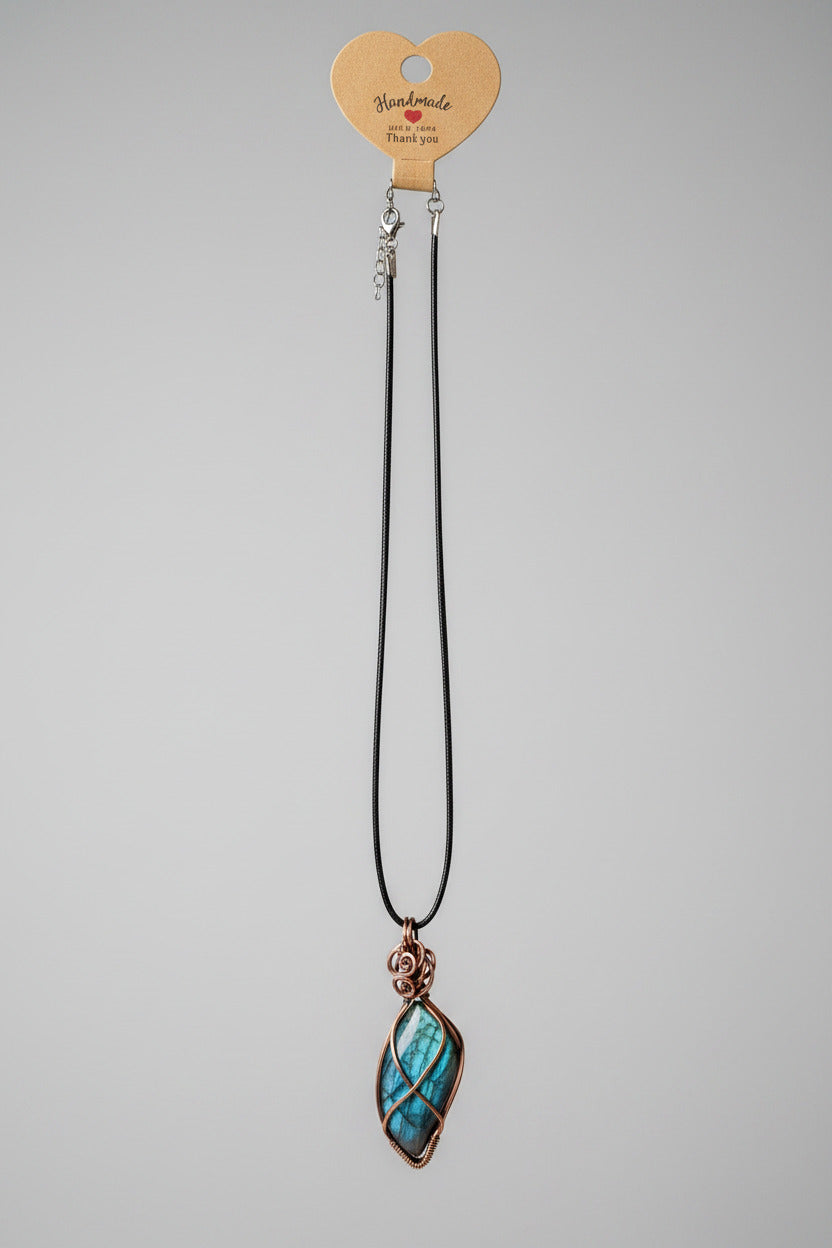Labradorite Cabochon Necklace – Oxidised Copper Wire Wrap