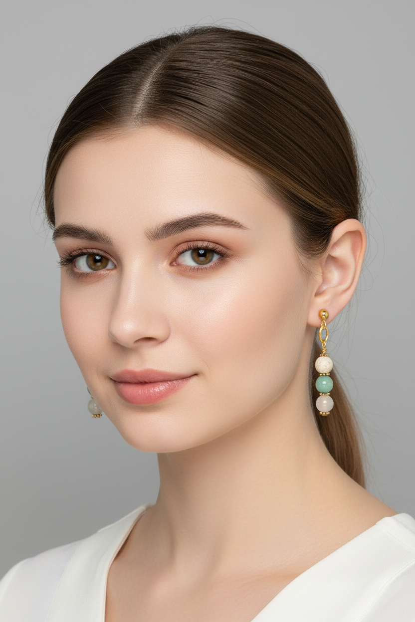 Green Aventurine & Green Sea Jasper Drop Earrings on Female Model