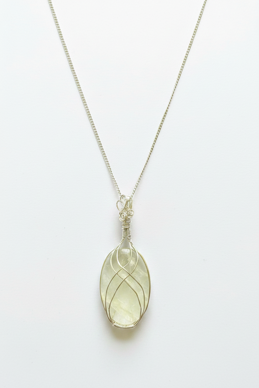 Silver Wire Wrapped Clear Quartz Pendant - Studio Background